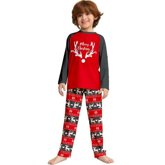 Matching Family Pajamas Sets Christmas PJ's Letter Plaid Printed Long Sleeve Tee and Bottom Loungewear or One-Piece Jumpsuit