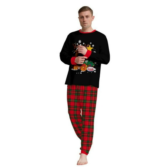 Matching Family Pajamas Sets Christmas PJ's Letter Plaid Printed Long Sleeve Tee and Bottom Loungewear or One-Piece Jumpsuit