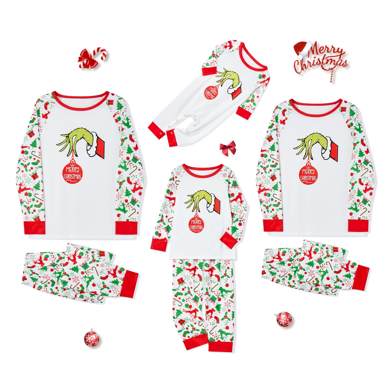 Matching Family Pajamas Sets Christmas PJ's Letter Print Top and Plaid