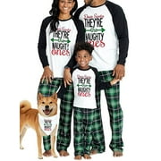 LOUATUI Matching Family Pajamas Sets Christmas PJ's Letter Print Top and Plaid XMAS Sleepwear Jammies with Pockets