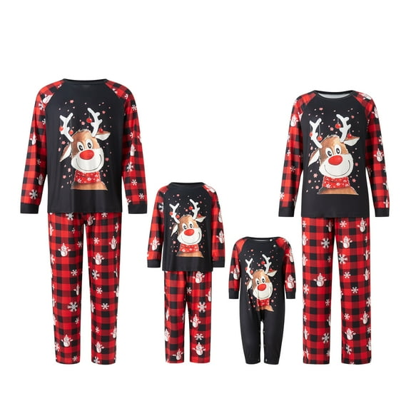 Matching Family Pajamas Sets Christmas PJ's Sleepwear Printed Top with Plaid Bottom
