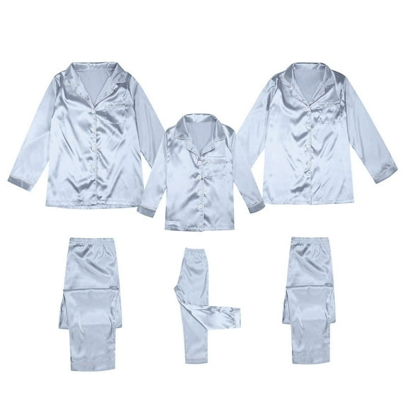 Matching Family Pajamas Silk Pajama Set for Women Men Kids Button up Pajamas Solid Sleepwear Loungewear Matching Xmas Pjs for Family