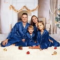 thumbnail image 1 of Family Matching Christmas Pajamas Solid Silk Pajamas for Family Button Down Mom Dad Baby Matching Outfits Christmas Family Gifts Blue Pajamas for Mom Pajamas, 1 of 5
