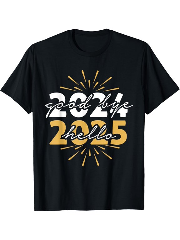 Matching Family Party New Years Eve Goodbye 2024 Hello 2025 T-ShirtMen and women, Black T-shirt, size: Extra large