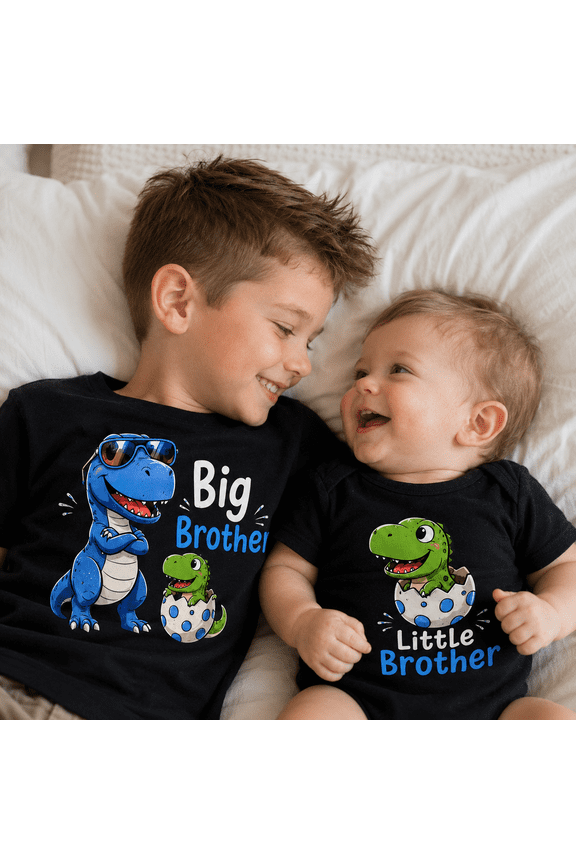 Matching Family Shirts, Big Brother Little Brother Dinosaur Shirt, Cute Sibling Matching Tee, Brother Gift, Birthday Gift for Family