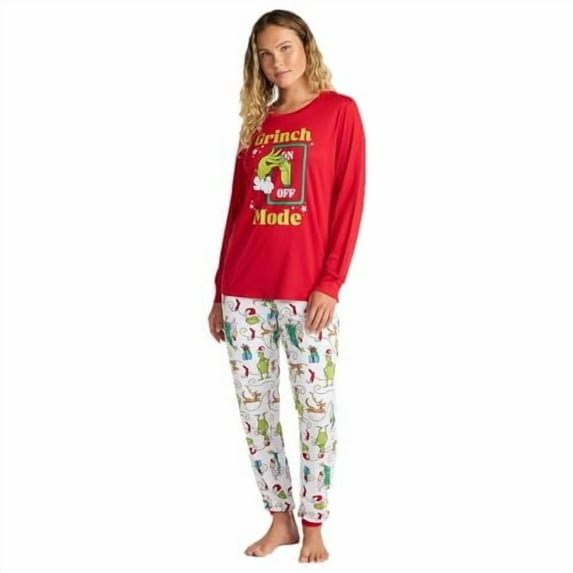 Matching Family Sleepwear Women's Grinch Long Sleeve Top and Pants, 2-Piece Pajama Set, Women, Medium