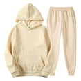 thumbnail image 1 of Matching Family Sweatsuits Lightweight Fleece Hooded Sweatshirt and Sweatpants Set for Cold Weather Cozy Couple Outfits, Beige M, 1 of 6