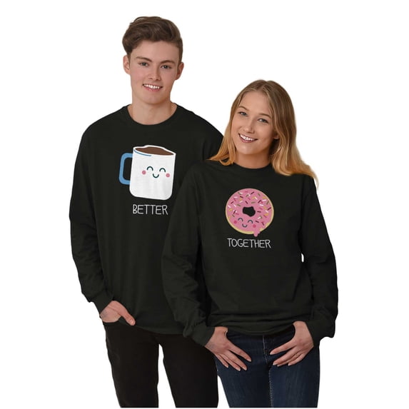 Matching Foodie Set Coffee Donut Plus Size Long Sleeve Graphic Tee Shirt Brisco Brands 2X