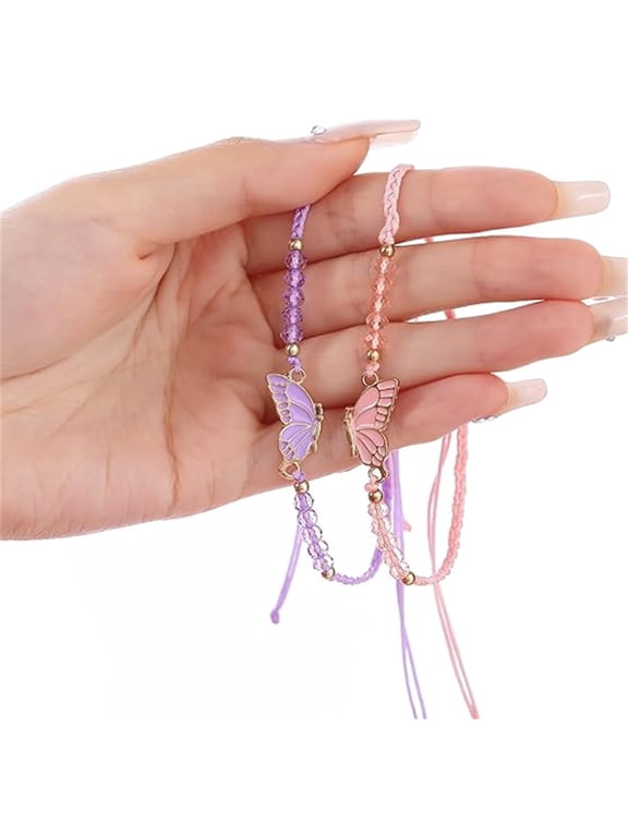 Matching Friendship Bracelets,pack of 2 Matching Butterfly Bracelets,Pink+Purple Adjustable Braided Jewelry Gifts for Couples,Friends