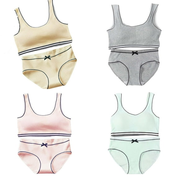 Matching Girls Underwear Set - Crop Cami Training Bras for Girls with Hipster Girls Panties 8 Pieces