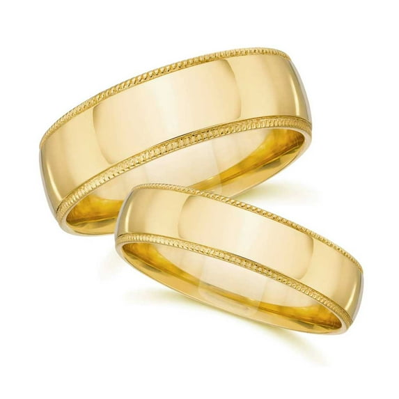 Pompeii3 Matching Gold His Hers Polished Wedding Band Ring Set