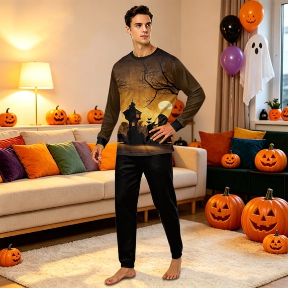 Matching Halloween PJs Set for Family, 2 Piece Long Sleeve Top and Pants Lounge Sleepwear Nightwear for Family Gathering