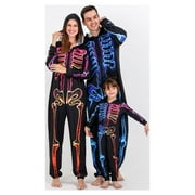 COLOR PROFIT KIDS Matching Halloween Pajama Skeleton Onesie Skeleton Jumpsuit Zippered Halloween Hoody Pajama for Family Sleepwear Costume