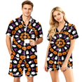 thumbnail image 1 of Matching Halloween Pajamas for Couples 2 Piece Short Sleeve Button Down Pjs Soft Breathable Sleepwear Loungewear for Women Men Pumpkin Ghost Bat Web Print White M, 1 of 6