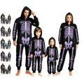 thumbnail image 1 of Matching Halloween Pajamas Family Onesie Funny Skeleton Pajamas Hooded Zipper Jumpsuit Bodysuit Halloween Pjs Featival Soft Overall Sleepwear, 1 of 5