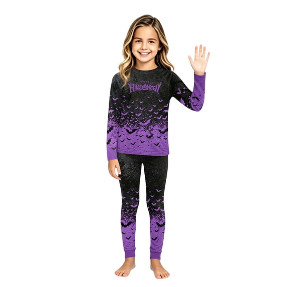 Matching Halloween Pajamas Set for Family, Spooky Printed Long Sleeve PJs Lounge Sleepwear Gift for Holiday Pajama Party