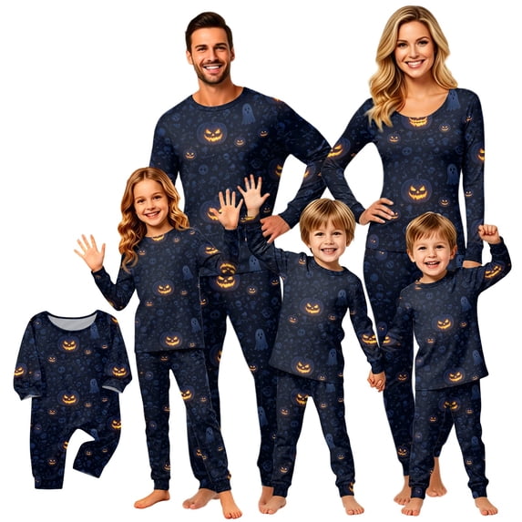 Matching Halloween Pajamas for Family Spiderweb Pumpkin Long Sleeve Spooky Pullover Pajamas & Ghost Bat Funny Jogger Sleep Pants