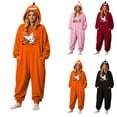 thumbnail image 1 of Matching Halloween Pumpkin Onesie Costume for Couple, Flannel Hooded Pumpkin Pajamas with Flying Ghost and Broom Print, Halloween Pajamas for Adults, Oversized Jumpsuit Loungewear for Trick or Treat, 1 of 9