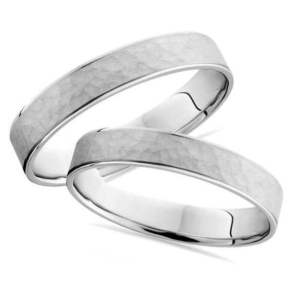 Pompeii3 Matching Hammered Wedding Ring Band White Gold Set 14K for Him and Her