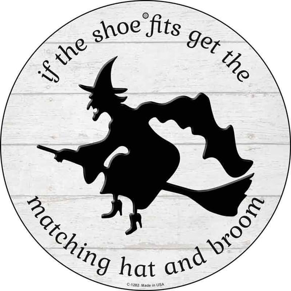 Matching Hat and Broom Witch Circular Metal Sign Home Garage Wall Decor Size: 12 x 12 inch