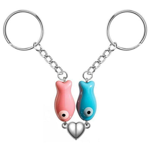 Matching Heart Keychain,Cute Ceramic Fish Matching Couples Keyrings,Valentines Day Gifts(Pink&Blue)