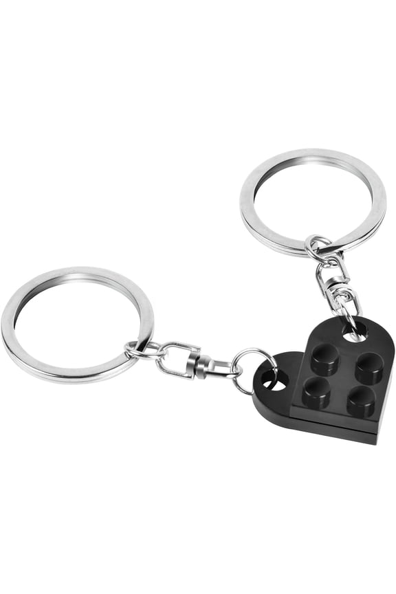Matching Heart Keychain Set for Couples, 2-Piece Splitable Brick Heart Design, Stainless Steel, Snap Closure, Romantic Gift for Valentine's Day Anniversary Wedding