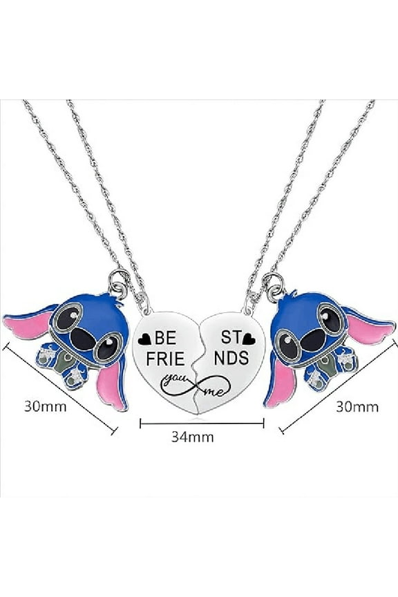 Matching Heart Necklace with Anime Cartoon Characters Charm for 2 Best Friends Long Distance Friendship Gift for BFF Bestie