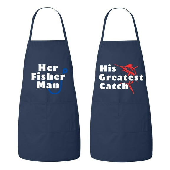 Matching His and Hers Apron Set - Her Fisherman and His Greatest Catch - Set of 2, Matching Couples, Cooking Apron, Kitchen, BBQ, House Warming, wedding.