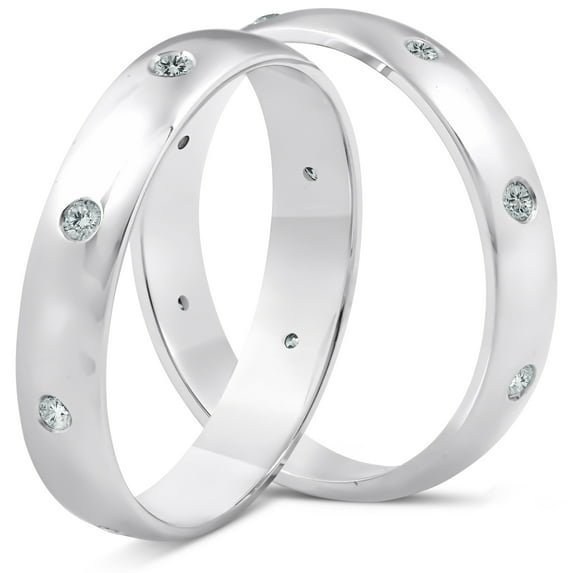 Pompeii3 Matching His Hers Diamond Wedding Ring Band Set Platinum High Polished
