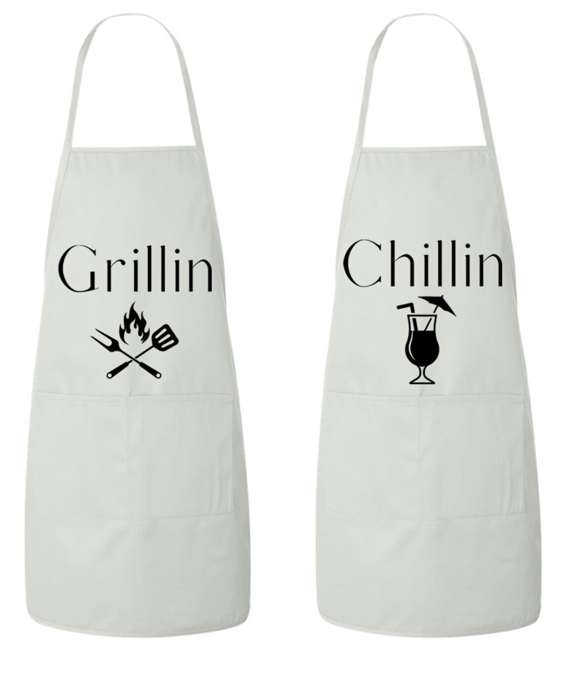 Matching His and Hers Apron Set - Chillin and Grillin - Set of 2, Matching Couples, House Warming, Wedding