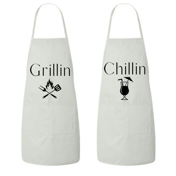 Matching His and Hers Apron Set - Chillin and Grillin - Set of 2, Matching Couples, House Warming, Wedding