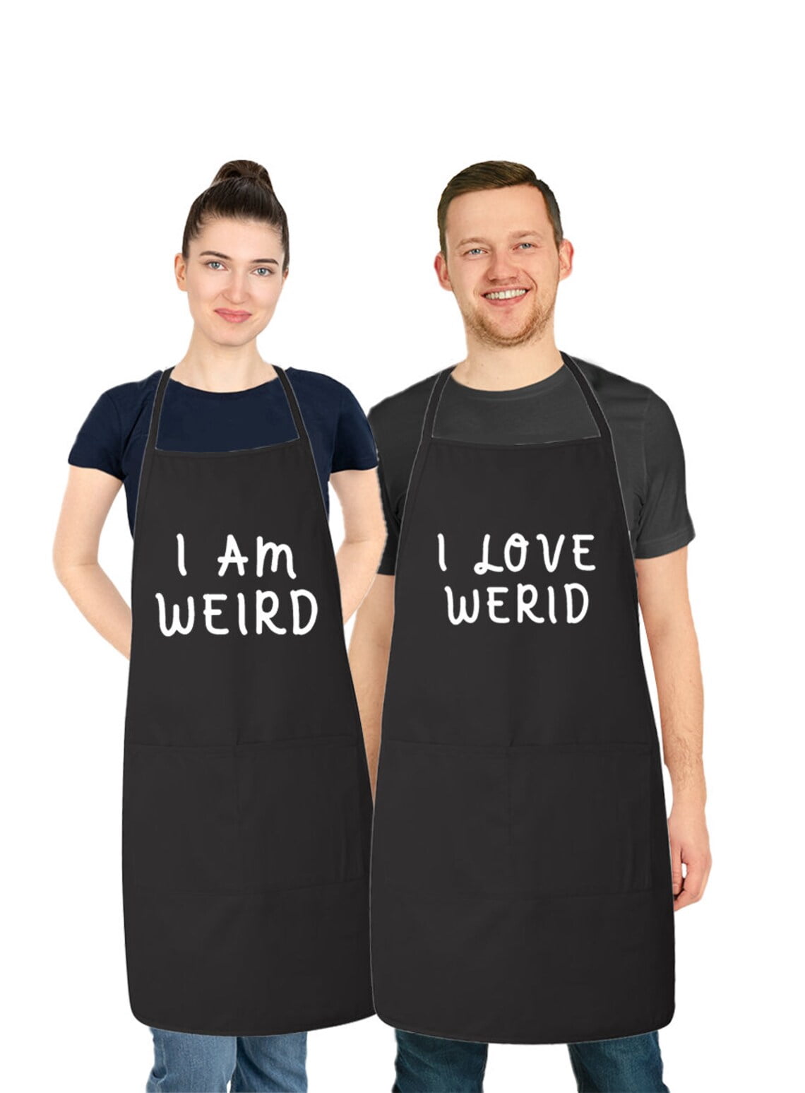 Matching His and Hers Apron Set - I am Weird and I Love Weird - Set of 2, Matching Couples, Cooking Apron, Kitchen, BBQ, House Warming, wedding.