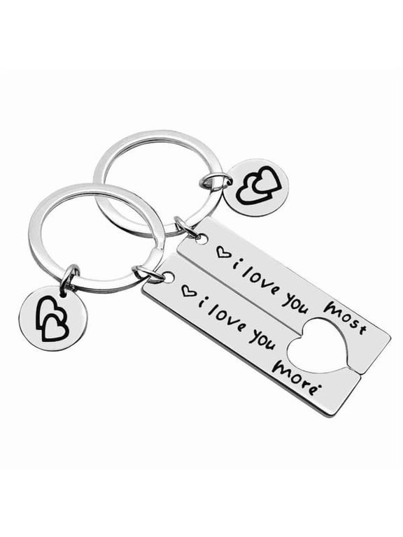 Matching "I Love You More/Most" Couple Keychains | Stainless Steel Puzzle Heart Key Ring Set | Romantic Anniversary Gift for Boyfriend Girlfriend, Husband Wife