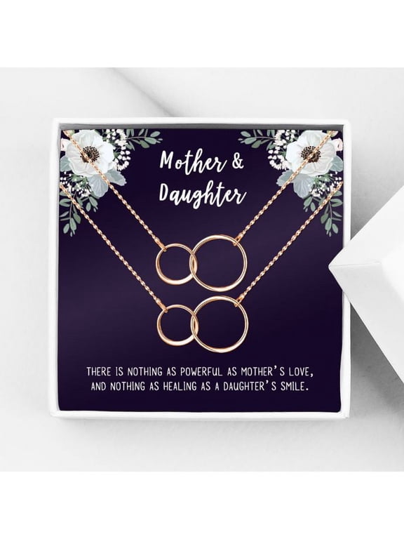 Matching Infinity Card Necklace, Matching Mother's Day Gift for Her, Mom and Daughter Jewelry, Mom and Daughter Infinity Ring Necklaces [Rose Gold Infinity Ring, No-Personalized Card]