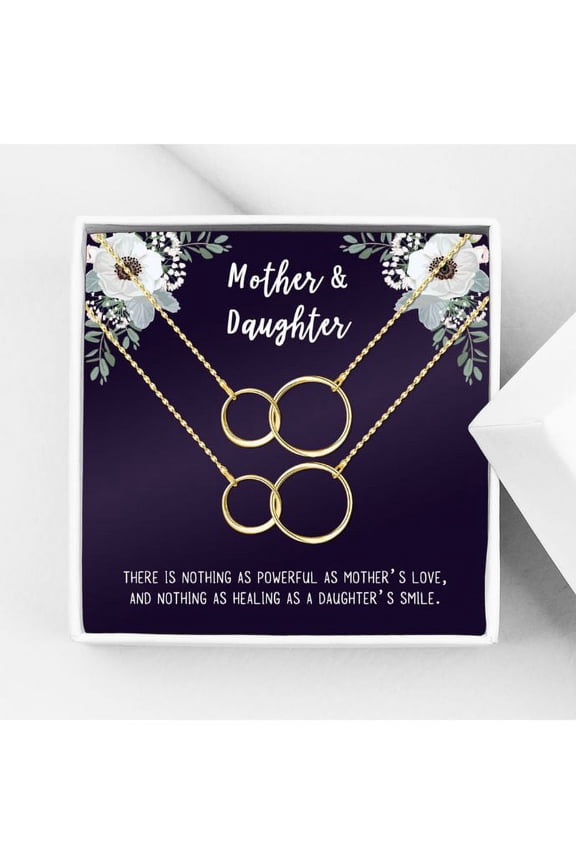 Matching Infinity Card Necklace, Matching Mother's Day Gift for Her, Mom and Daughter Jewelry, Mom and Daughter Infinity Ring Necklaces [Gold Infinity Ring, No-Personalized Card]