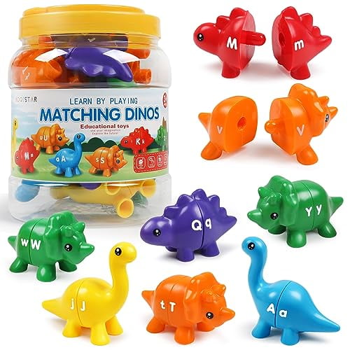 Matching Letters Dinosaur Toy,Double-Sided ABC Letters Dinosaur Match Game Preschool Fine Motor Toy with Uppercase Lowercase Alphabet,Educational Learning Toys for Toddlers Boys Girls