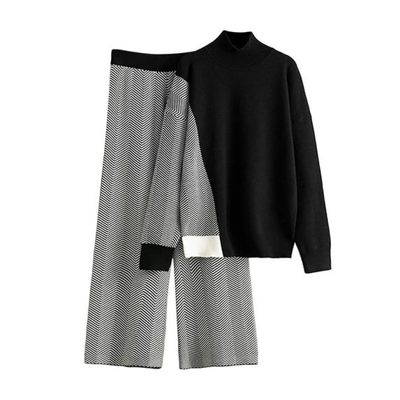 Matching Lounge Sets For Women Sevevn Women's 2 Piece Outfits Lounge Sets Fall Winter Long Sleeve Knit Sweater Wide Leg Pant Matching Set