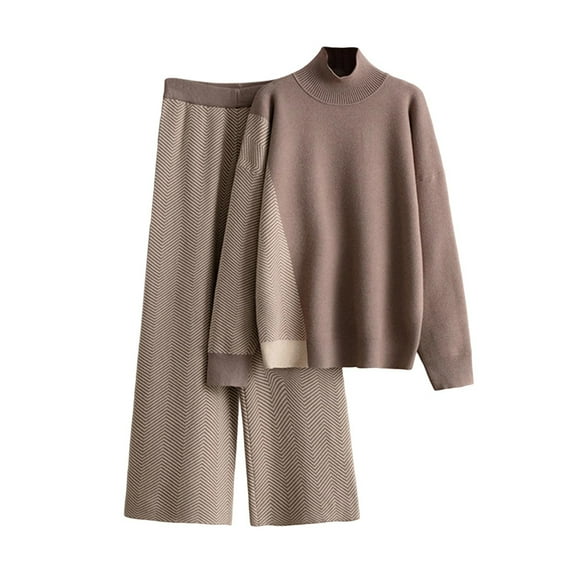 Matching Lounge Sets For Women Sevevn Women's 2 Piece Outfits Lounge Sets Fall Winter Long Sleeve Knit Sweater Wide Leg Pant Matching Set
