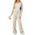 thumbnail image 1 of Matching Lounge Sets for Women 2 Piece Outfit 2025 Womens Comfy Long Sleeve Pajamas Sweat Suits Loungewear with Pockets Beige XL, 1 of 2
