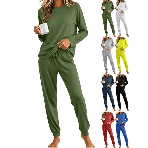 Matching Lounge Sets for Women Basic Solid Color Crew Neck Long Sleeve ...