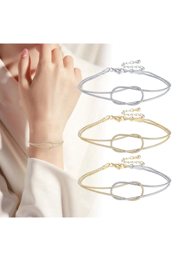 Matching Love Knot Bracelets for Couples - Adjustable Stainless Steel Snake Chain Infinity Bracelet Set, Friendship Relationship Jewelry Gift for Women & Her