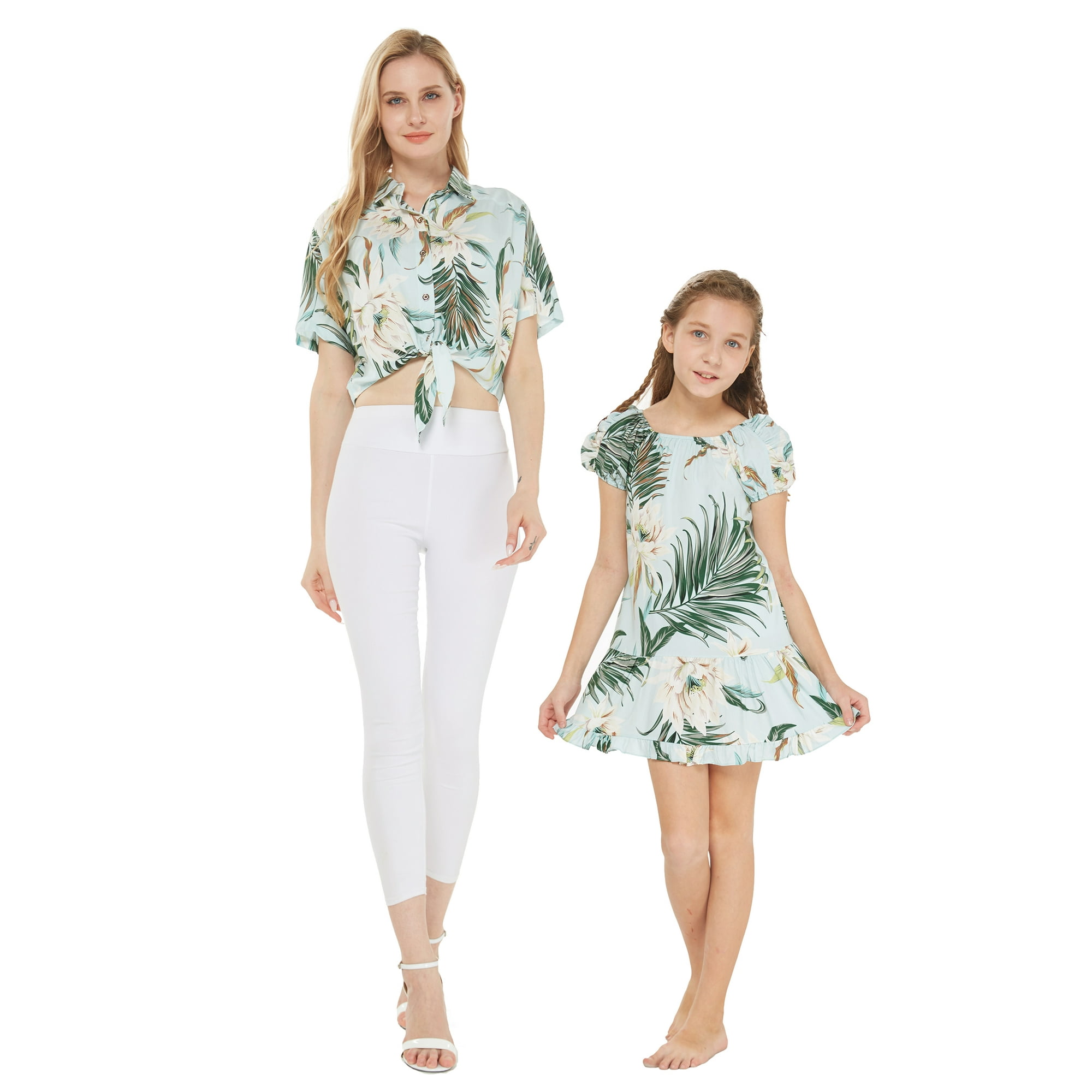 Matching Luau Mother Daughter Tie Front Shirt Muumuu Dress in Wispy Cereus  Light Blue - Walmart.com