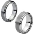 thumbnail image 1 of Matching Men and Ladies Brush Center Step Edge Tungsten Carbide Wedding Band Ring Set, 1 of 5