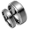 thumbnail image 1 of Matching Mens & Ladies Brush Center Step Edge Tungsten Carbide Wedding Band Ring Set, 1 of 5