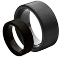 thumbnail image 1 of Matching Mens and Ladies Black Brushed Finish Pipe Cut Tungsten Carbide Wedding Band Ring Set, 1 of 5