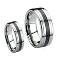 thumbnail image 1 of Matching Mens and Ladies Black Carbon Fiber Inlay Tungsten Carbide Wedding Band Ring Set, 1 of 5