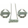 thumbnail image 1 of Matching Necklace With Quality Silver Chain and Size Choice Bamboo Earrings Name Plate Jewelry Set, Color Background Selection Personalized Any Name Custom Made To Order., 1 of 5