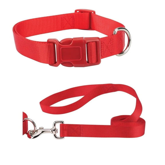 Matching Nylon Dog Collar and Lead Solid Colors 2 Piece Sets Adjustable Durable (xSmall Tomato Red)
