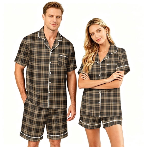 Matching Outfits for Couples Silk Satin Short Sleeve Button Down Pjs Sleepwear Satin Pajama Shorts Set Soft Loungewear S-Xxxxl(Men)