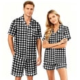 thumbnail image 1 of Matching Outfits for Couples Silk Satin Short Sleeve Button Down Pjs Sleepwear Satin Pajama Shorts Set Soft Loungewear S-Xxxxl(Women), 1 of 5